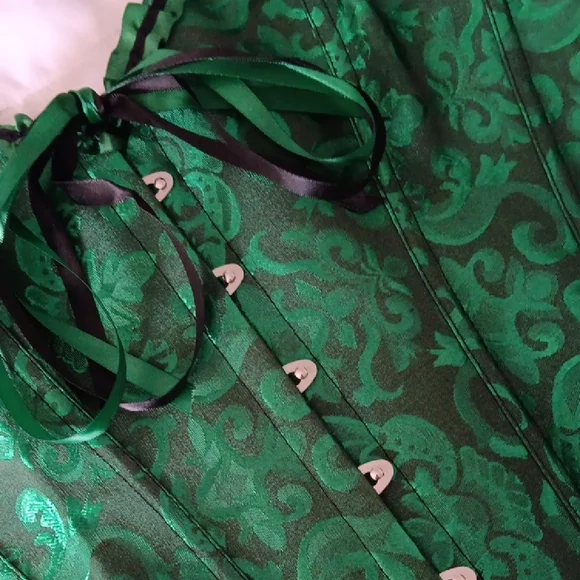 Green Brocade Corset Top - Picture 2 of 6